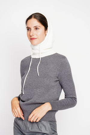 Ribbed drawstring hood