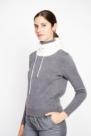Ribbed drawstring hood