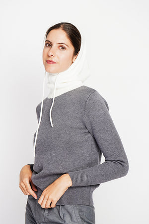 Ribbed drawstring hood
