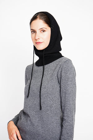 Ribbed drawstring hood