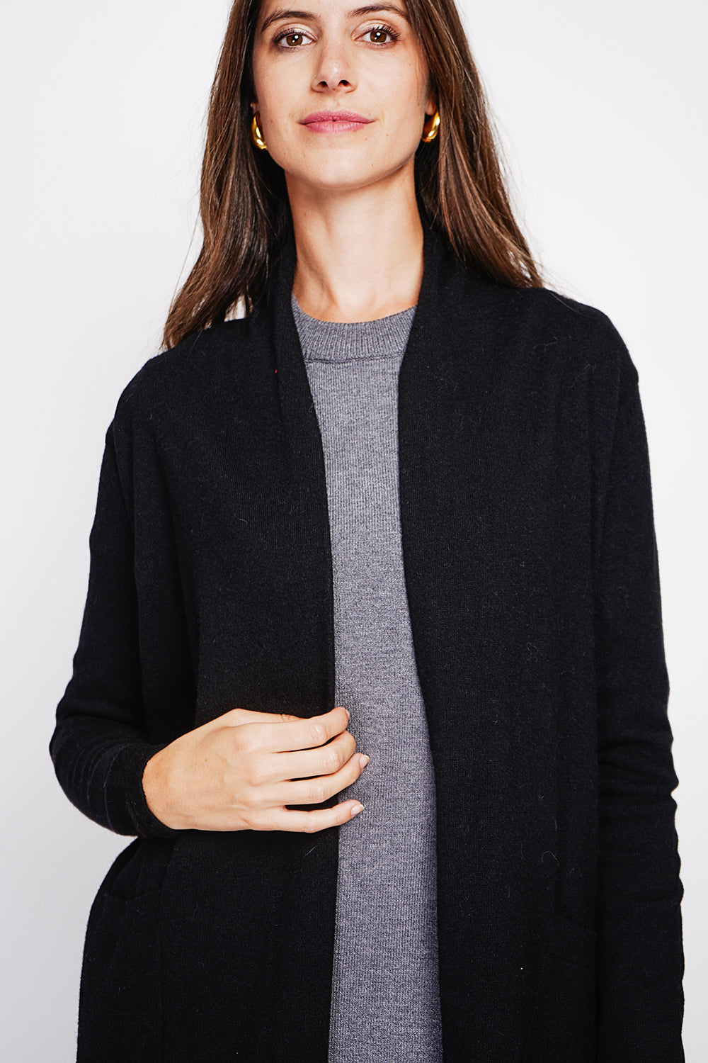 Long shawl collar cardigan with pockets