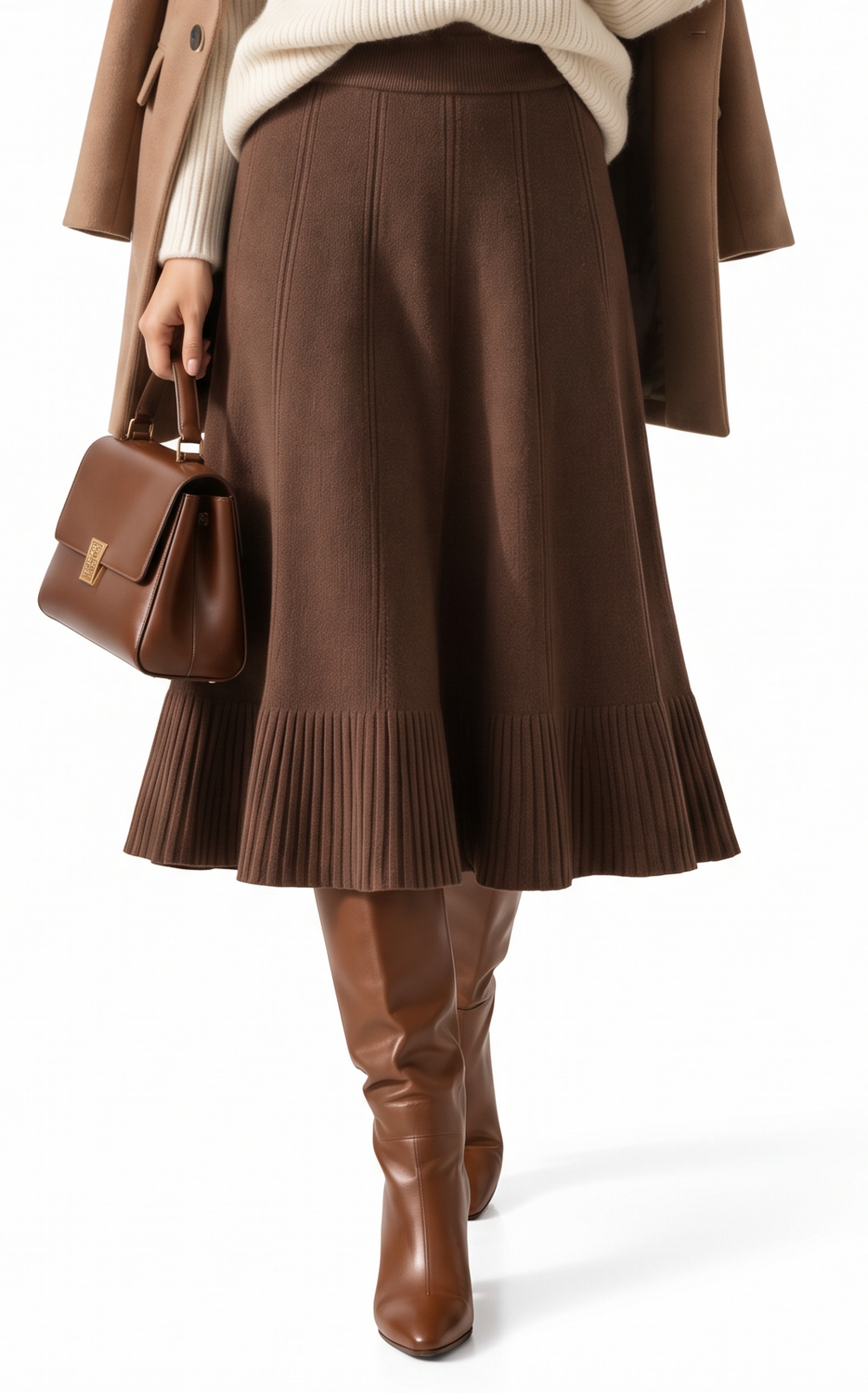 Jupe longue tricot fantaisie – Café – William de Faye
