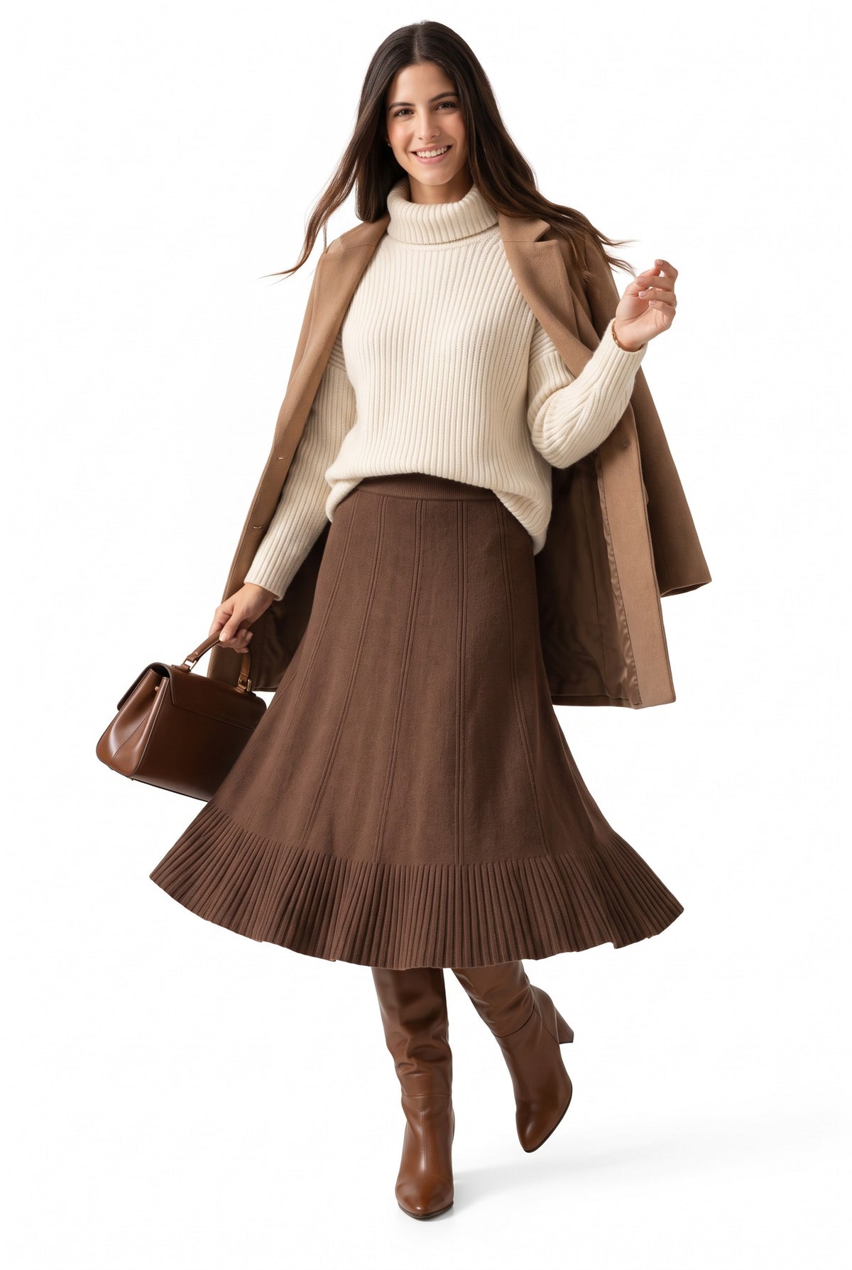 Jupe longue tricot fantaisie – Café – William de Faye