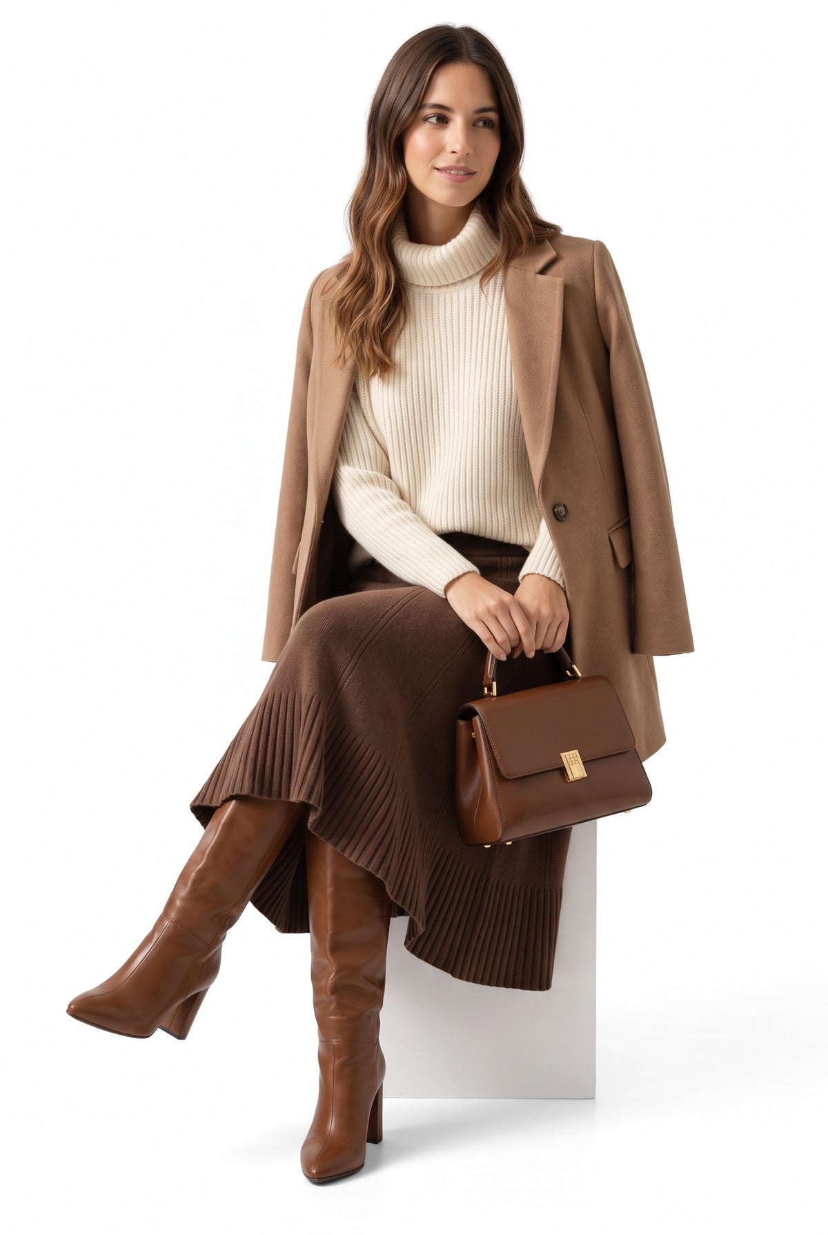 Jupe longue tricot fantaisie – Café – William de Faye