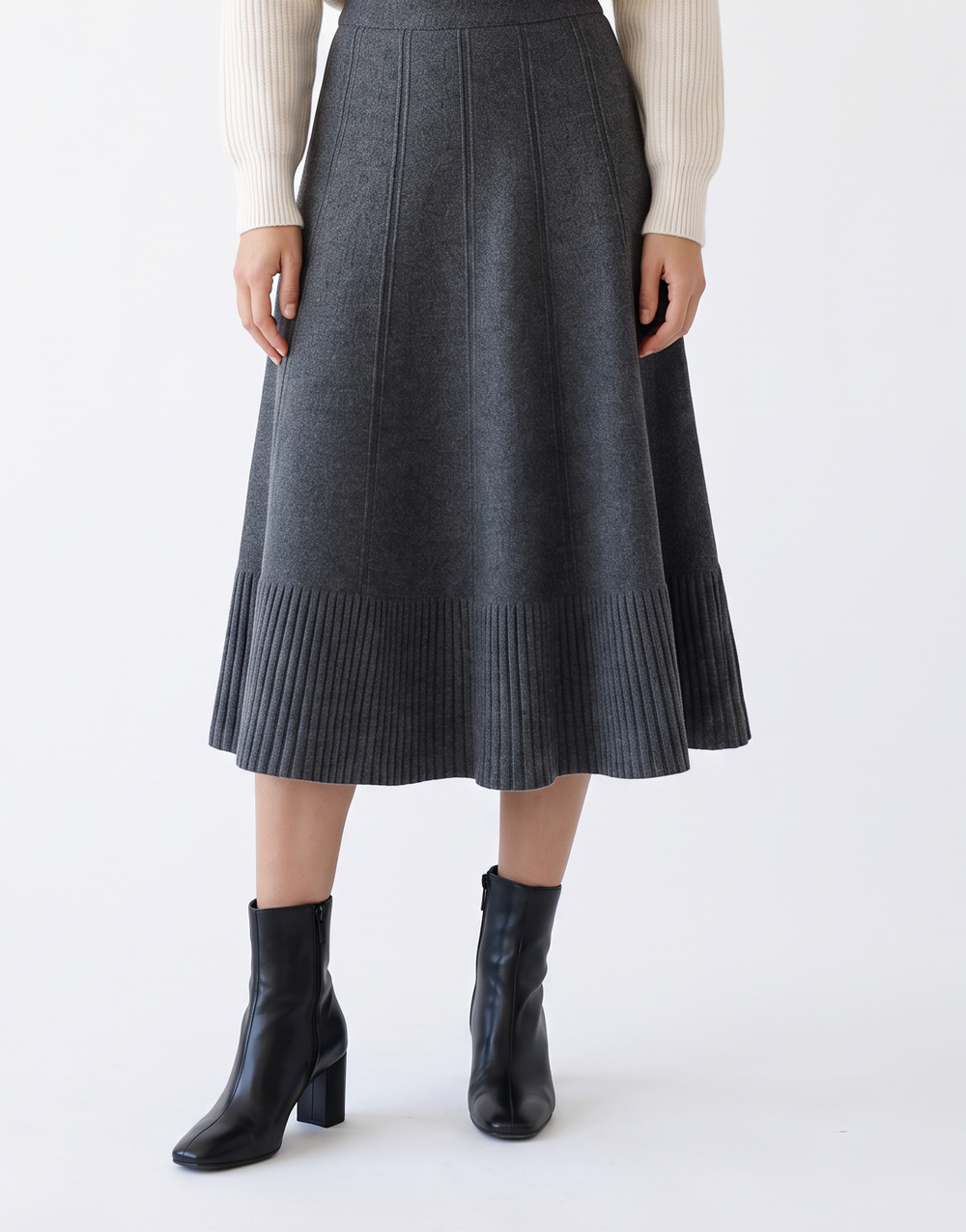Jupe longue tricot fantaisie – Gris foncé – William de Faye