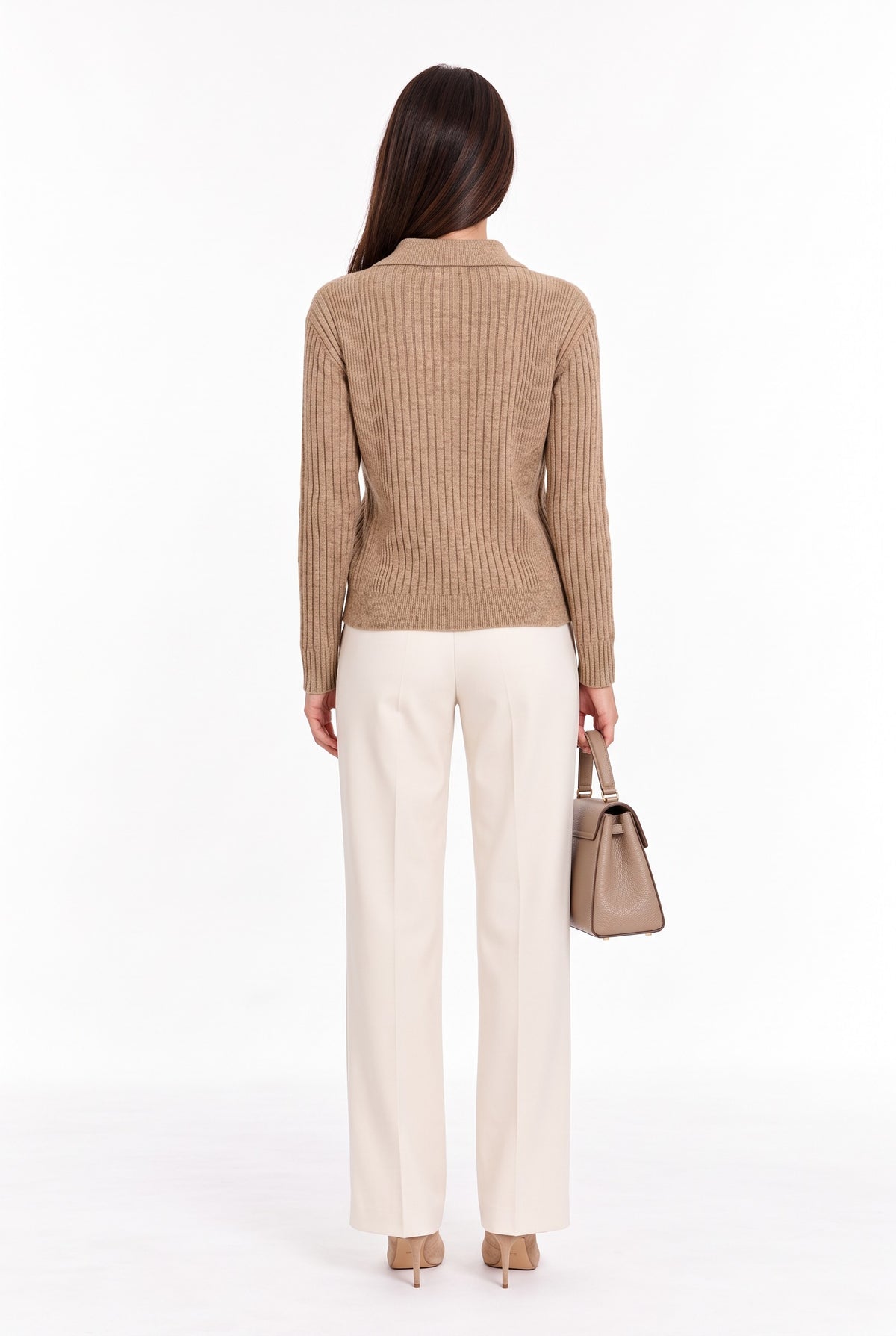 Pull col polo boutonné fantaisie – Camel – William de Faye