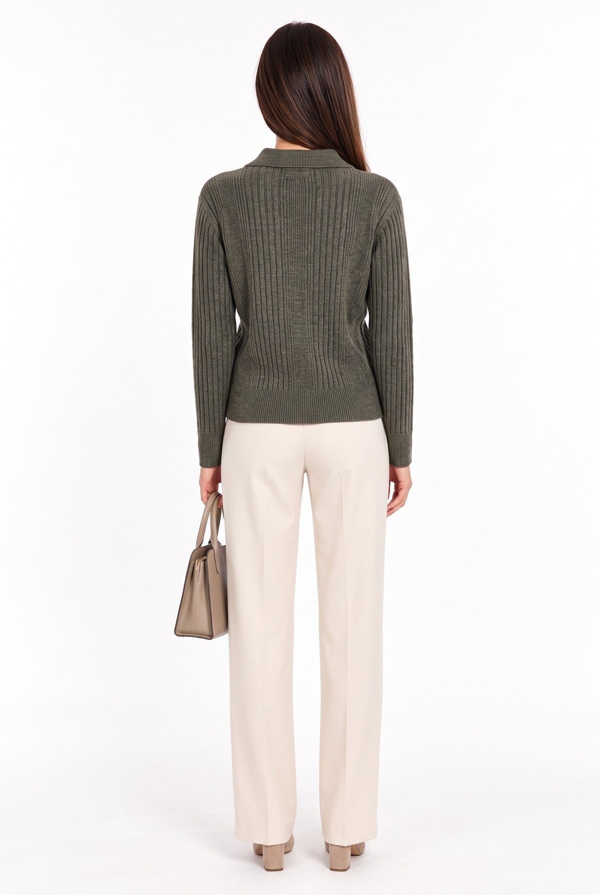 Pull col polo boutonné fantaisie – Kaki – William de Faye