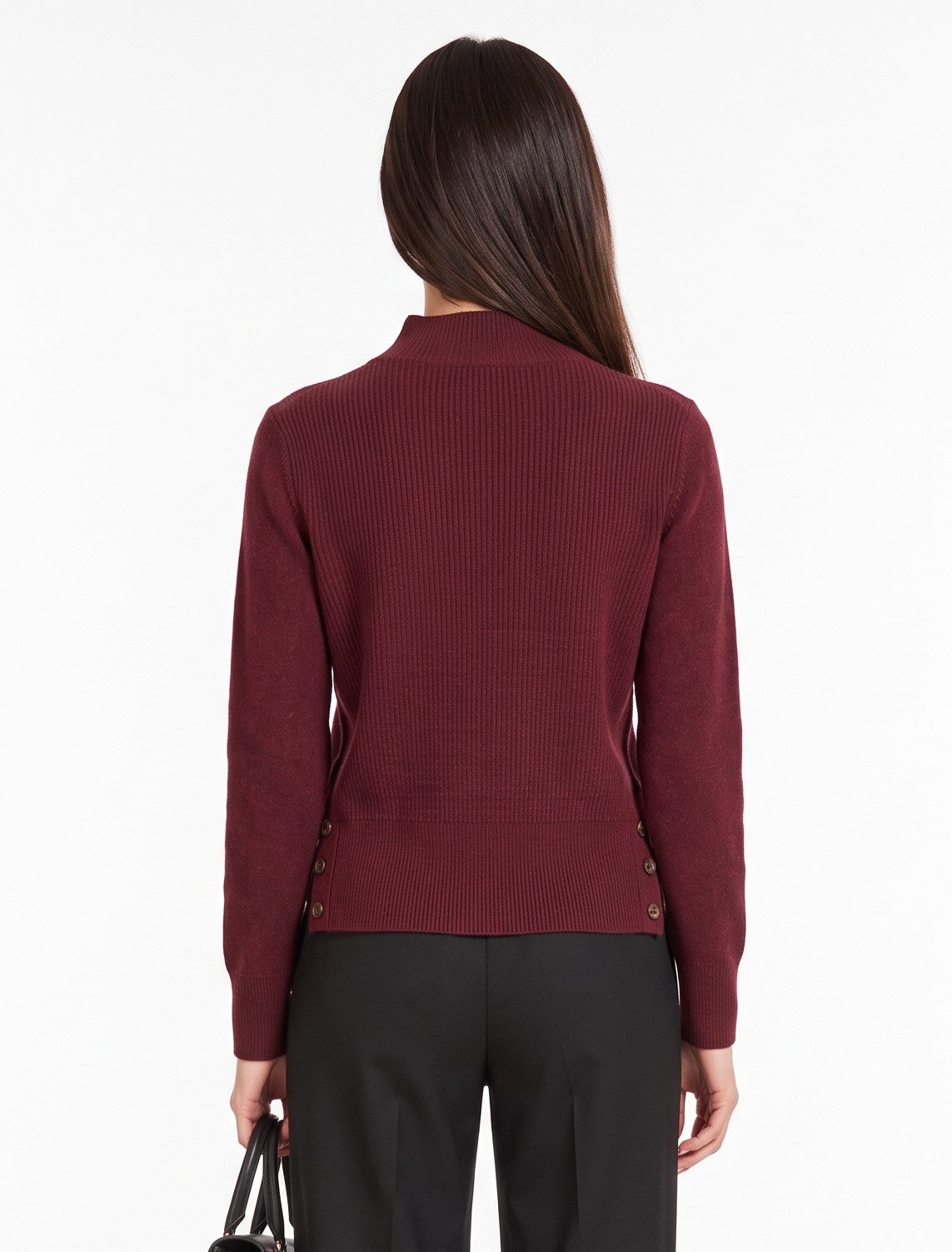 Pull torsadé col montant boutonné – Bordeaux – William de Faye