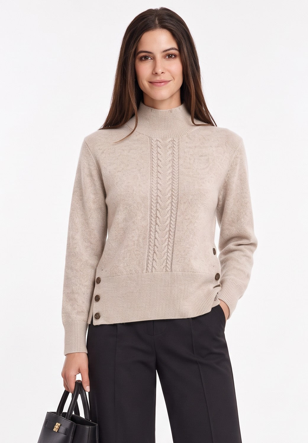 Pull torsadé col montant boutonné – Désert – William de Faye