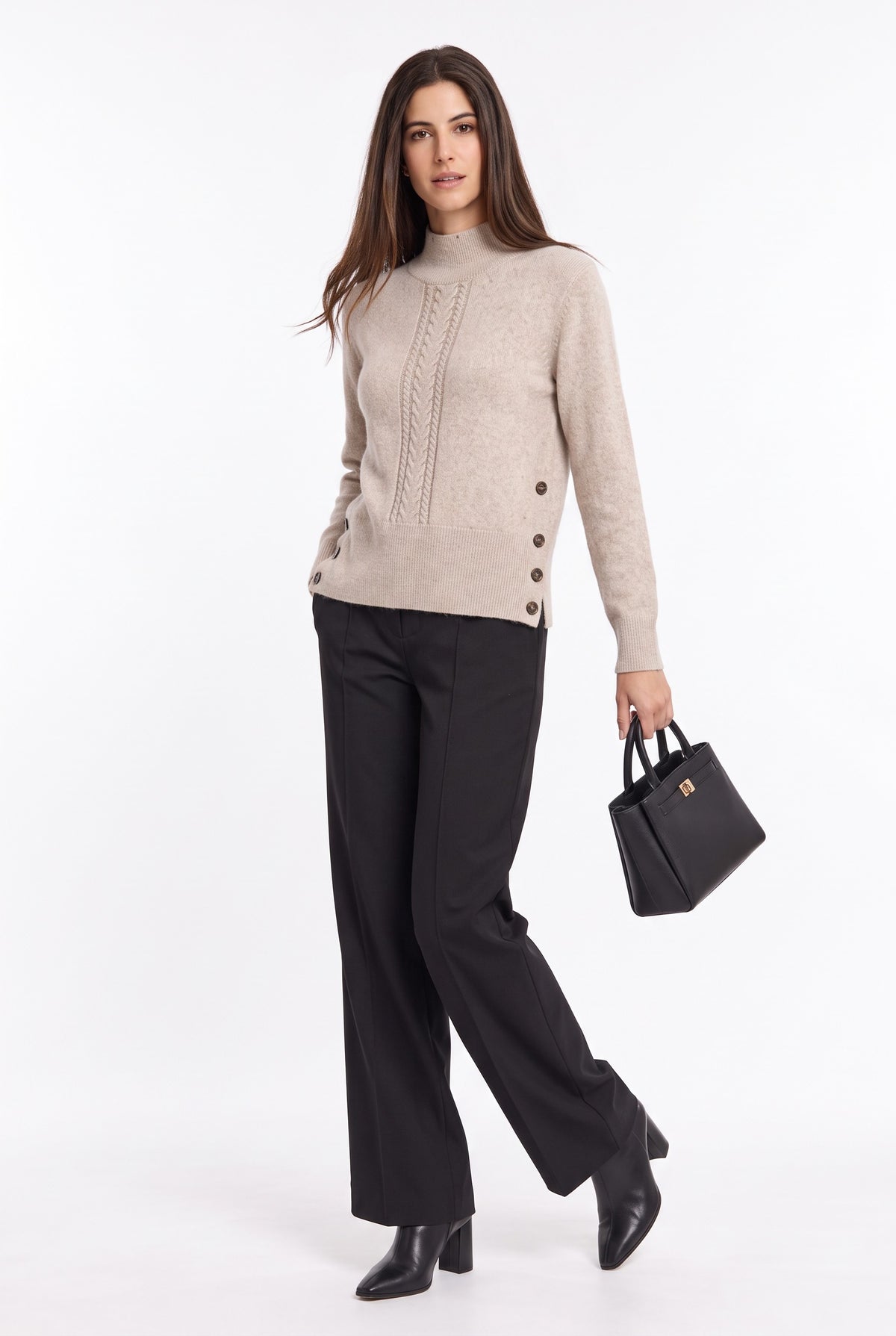 Pull torsadé col montant boutonné – Désert – William de Faye