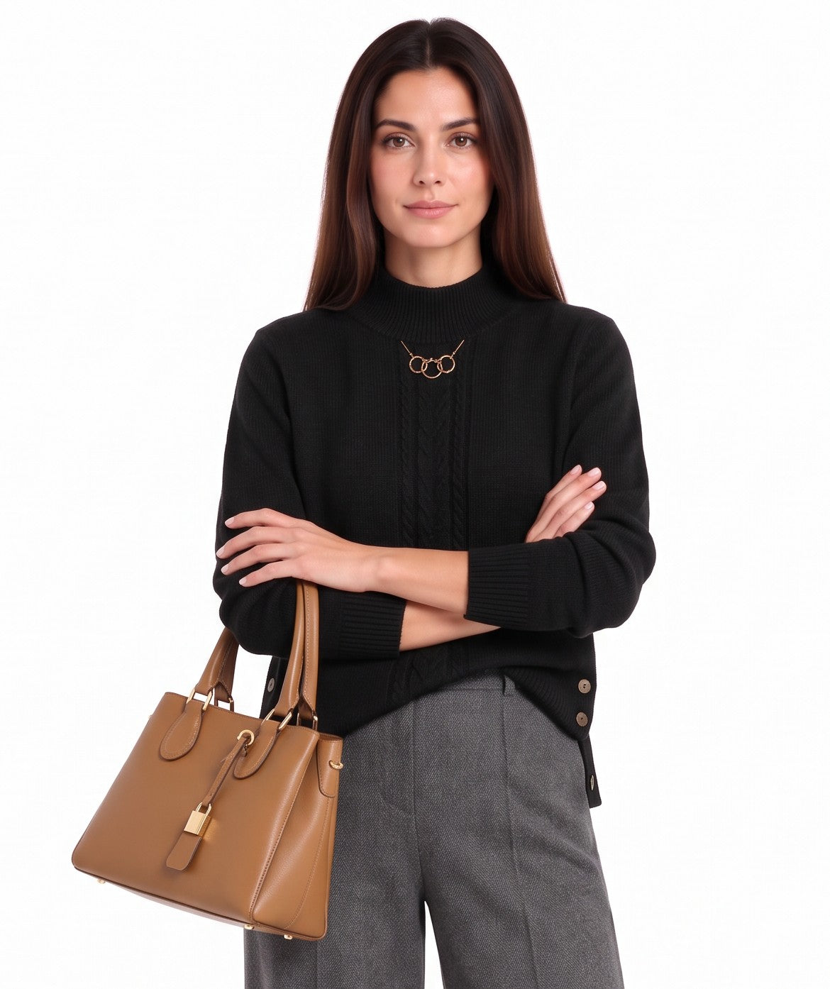 Pull torsadé col montant boutonné – Noir – William de Faye