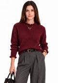 High-neck sweater with ruffles and buttoned sleeves – Wine red – William de Faye