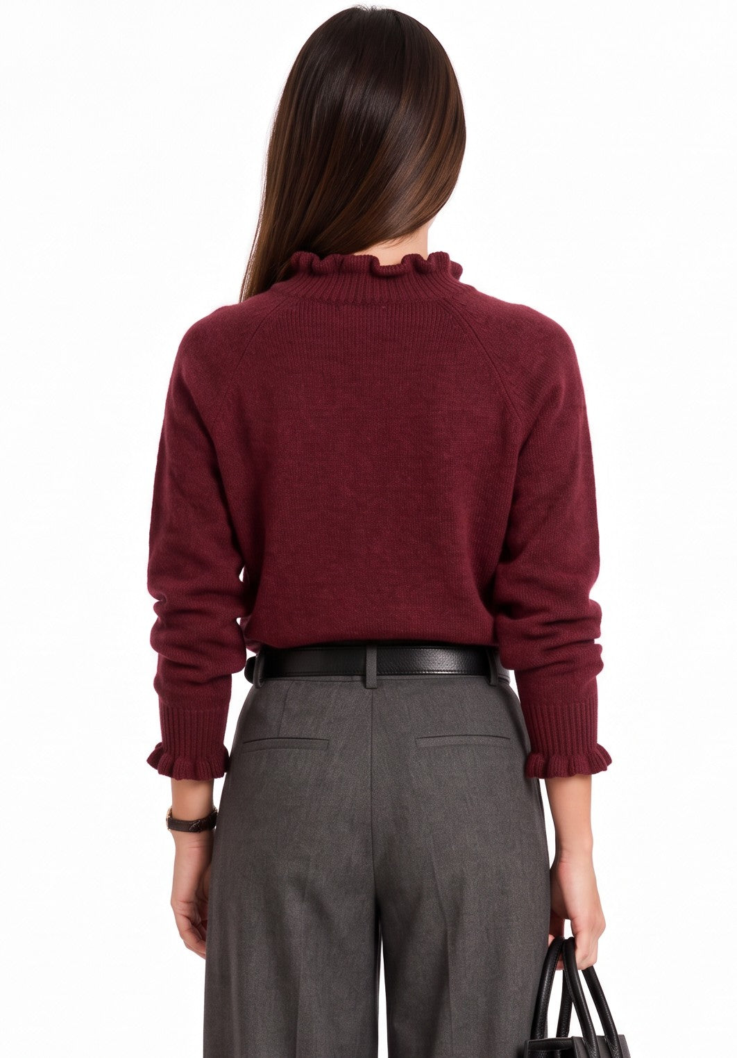 Pull col montant à volants – Bordeaux – William de Faye