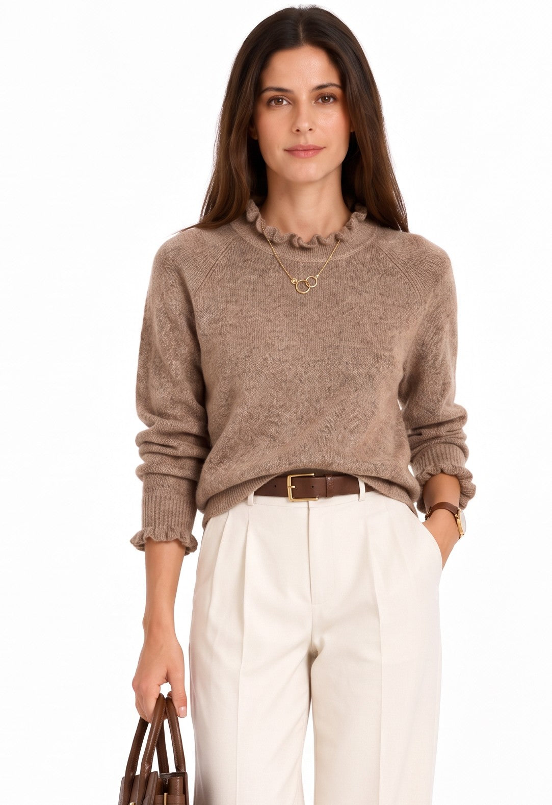 Pull col montant à volants – Camel – William de Faye