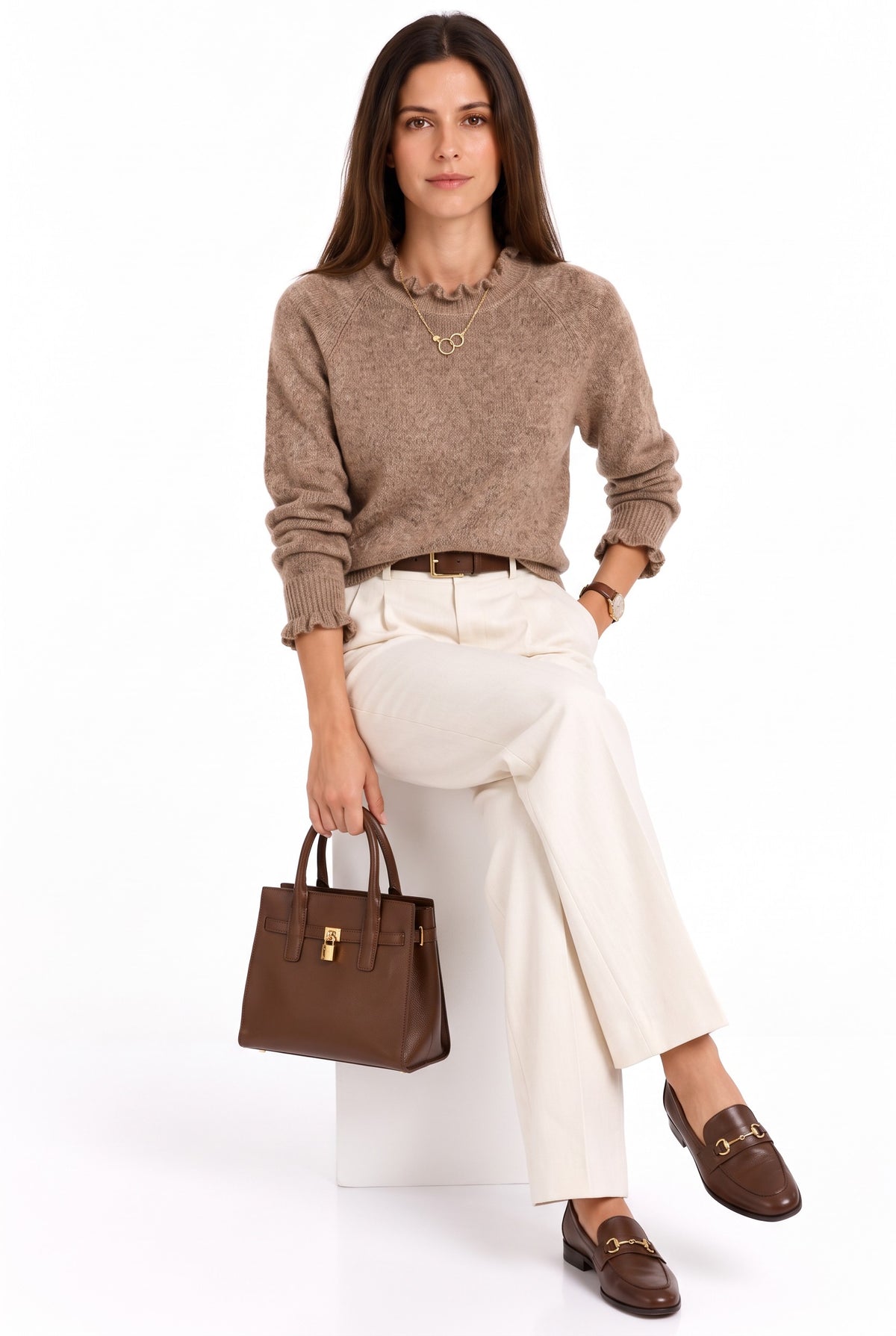 Pull col montant à volants – Camel – William de Faye
