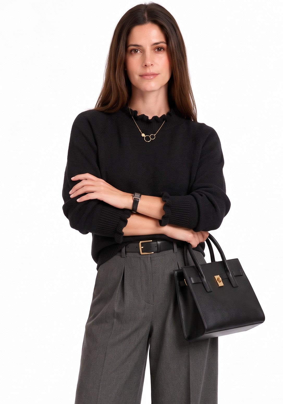 Pull col montant à volants – Noir – William de Faye