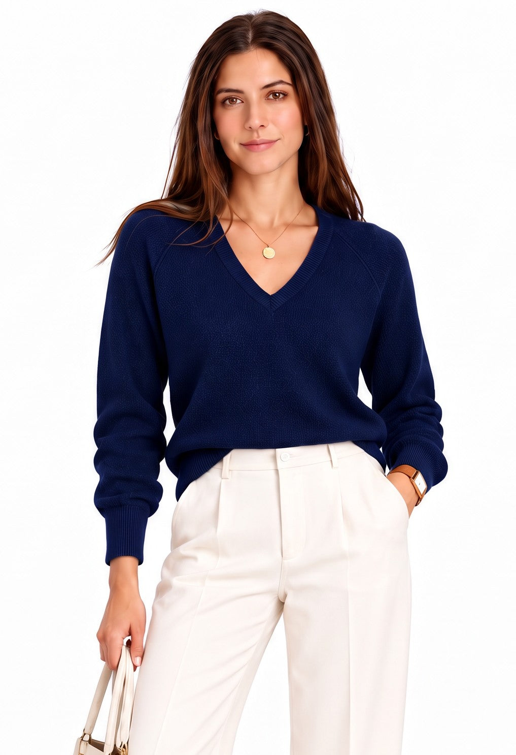 Pull col V coupe ballon – Bleu nuit – William de Faye