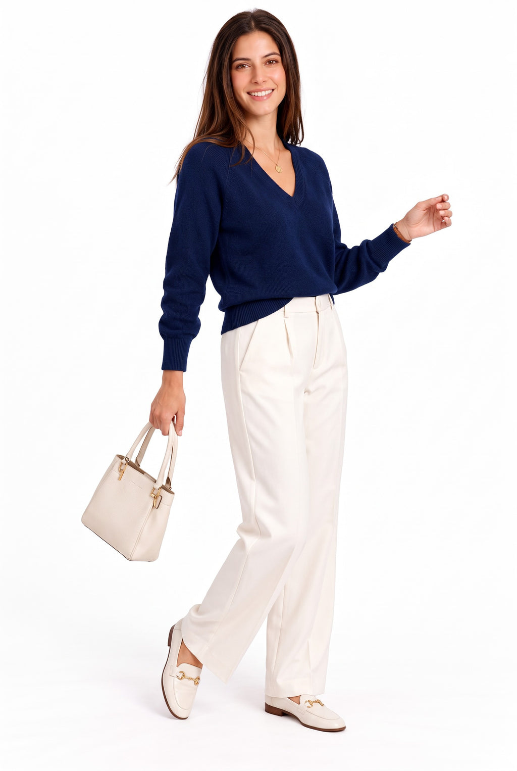 V-neck sweater, long raglan sleeves, balloon cut – Night blue – William de Faye