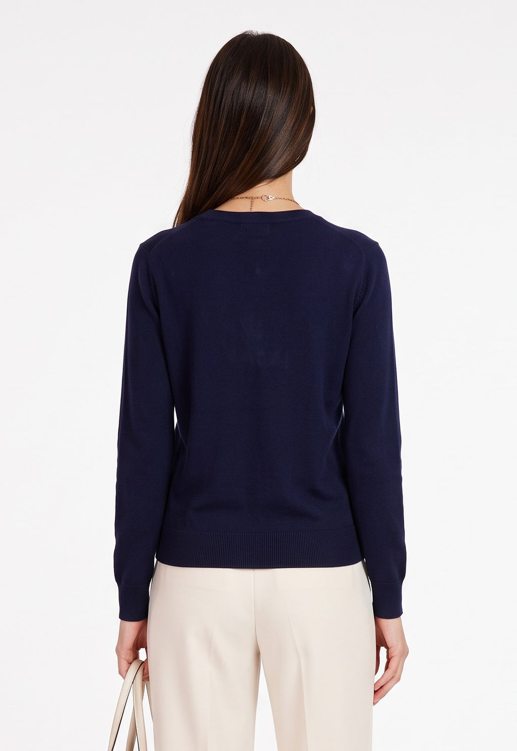 V-neck sweater, long raglan sleeves, balloon cut – Night blue – William de Faye