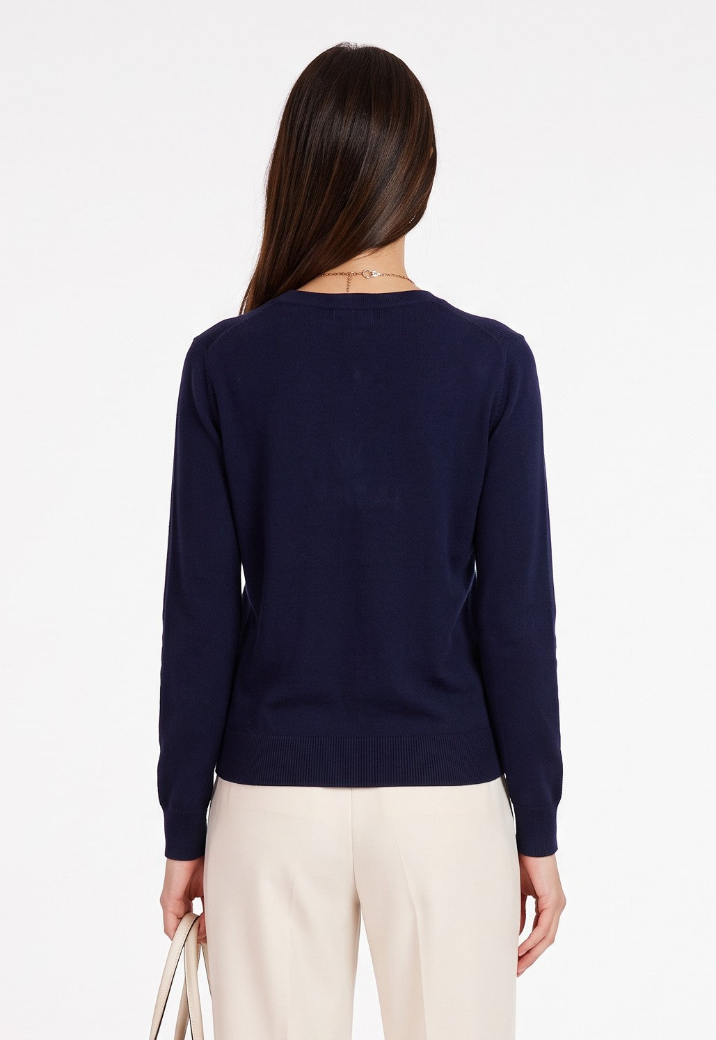V-neck sweater, long raglan sleeves, balloon cut – Night blue – William de Faye