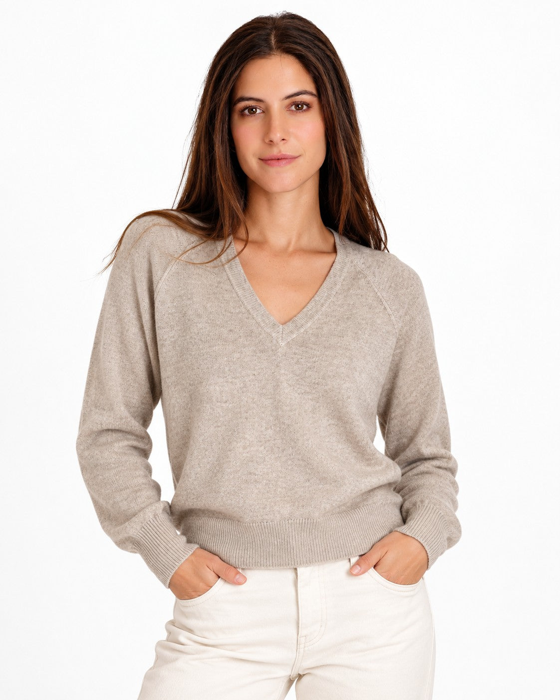 Pull col V coupe ballon – Désert – William de Faye