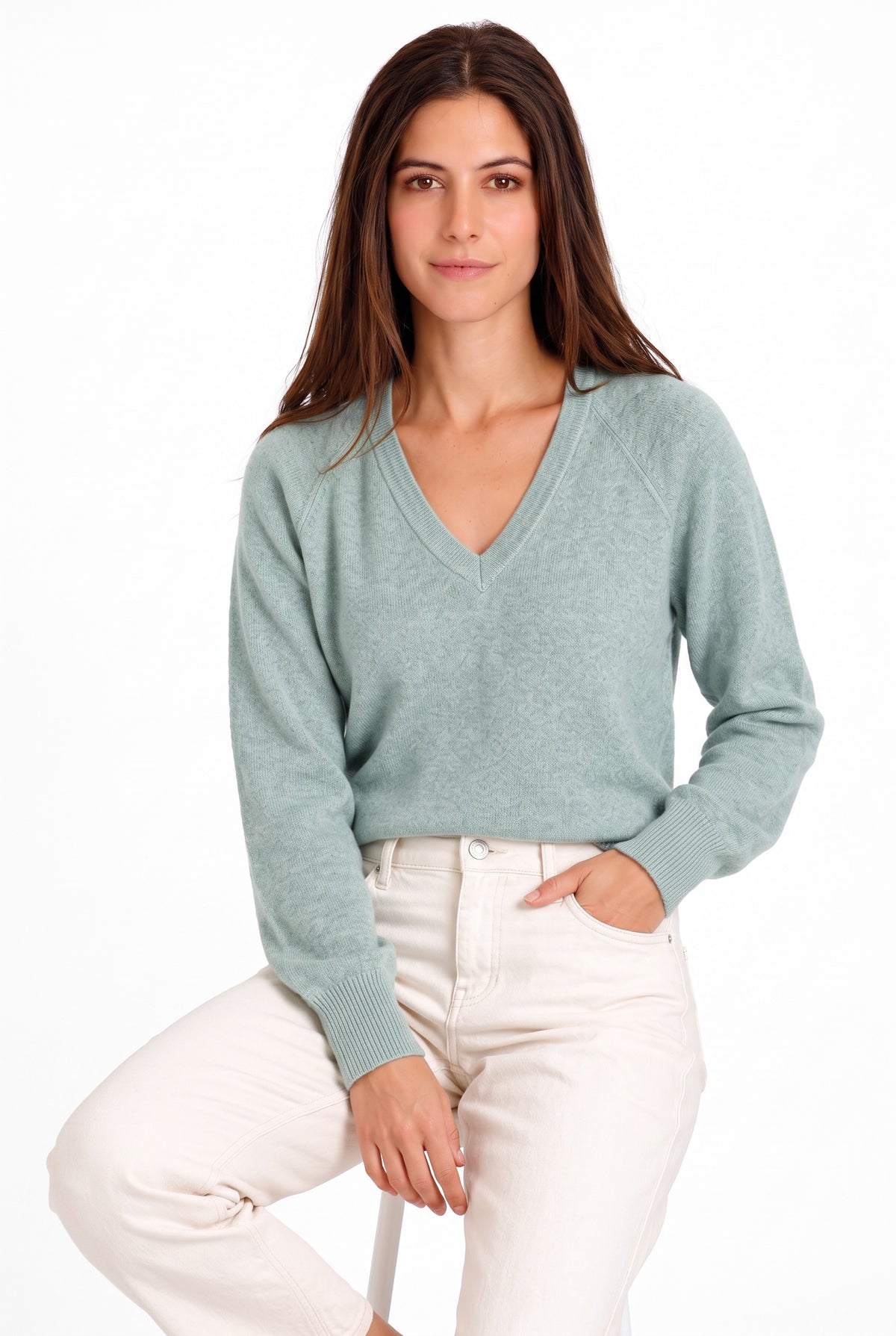 Pull col V coupe ballon – Vert jade – William de Faye