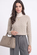 Cable knit crew neck sweater, long sleeves – Cream – William de Faye