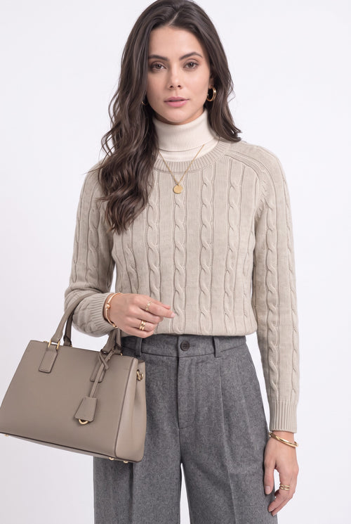Pull torsadé col rond – Crème – William de Faye