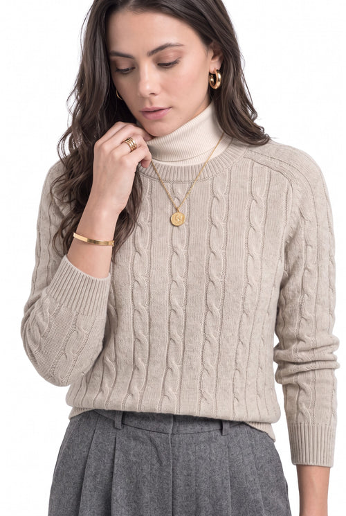 Pull torsadé col rond – Crème – William de Faye