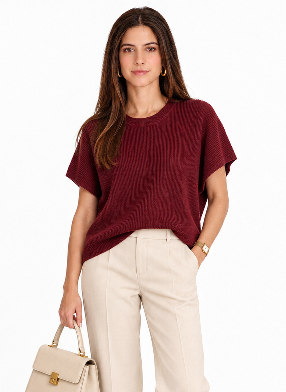 Pull col rond manches chauve-souris – Bordeaux – William de Faye