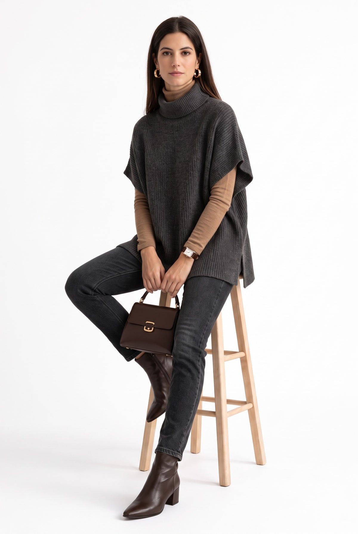 Pull col rond manches chauve-souris – Gris foncé – William de Faye
