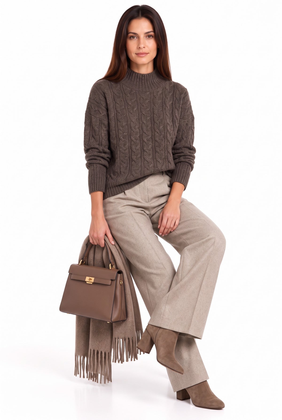 Pull col montant torsadé 4 fils – Café – William de Faye