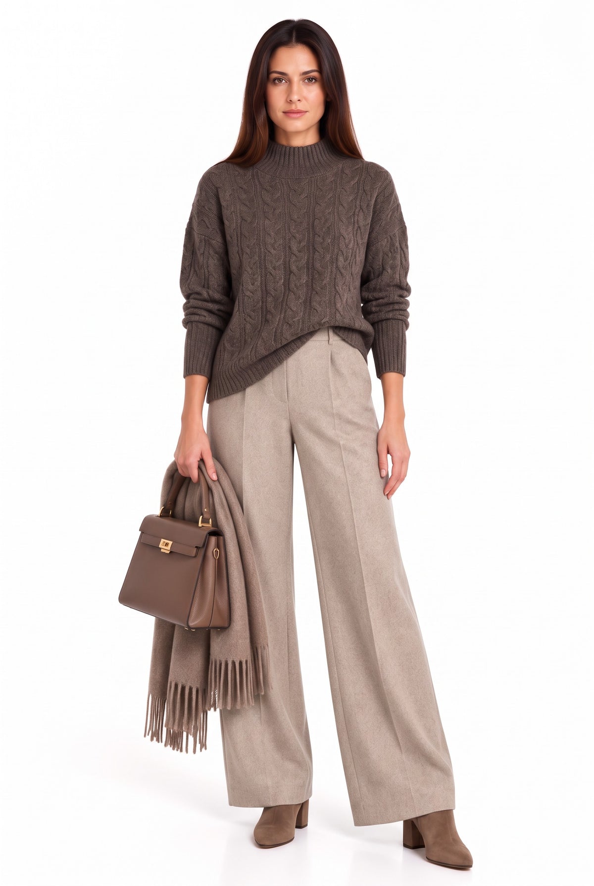 Pull col montant torsadé 4 fils – Café – William de Faye