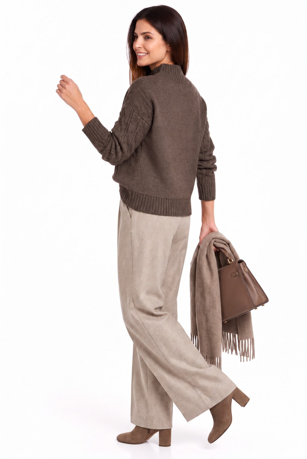Pull col montant torsadé 4 fils – Café – William de Faye
