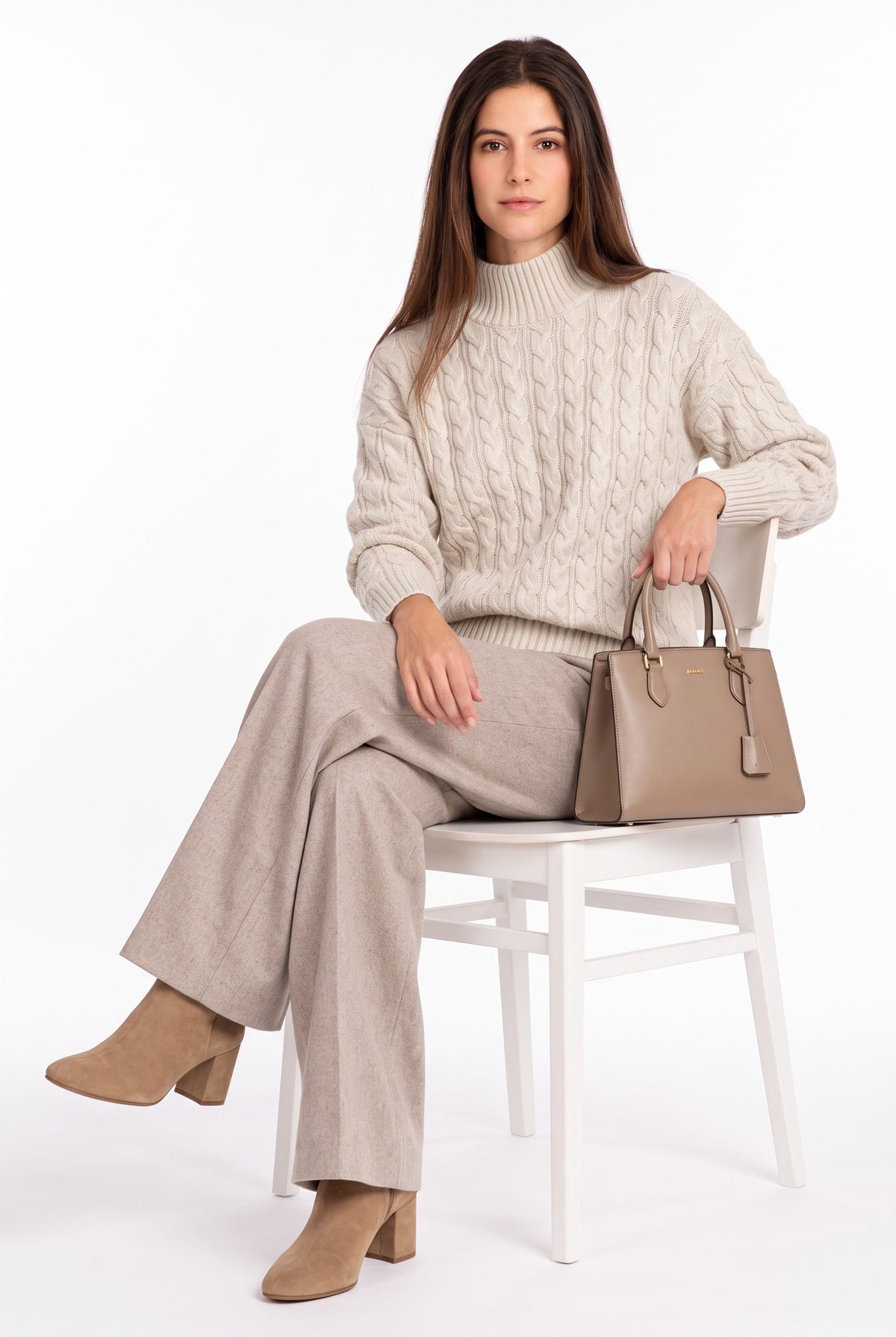 Pull col montant torsadé 4 fils – Crème – William de Faye