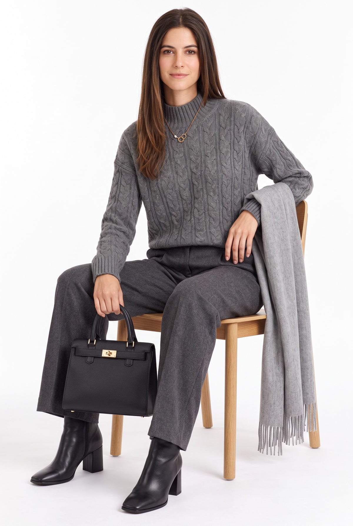 Pull col montant torsadé 4 fils – Gris – William de Faye
