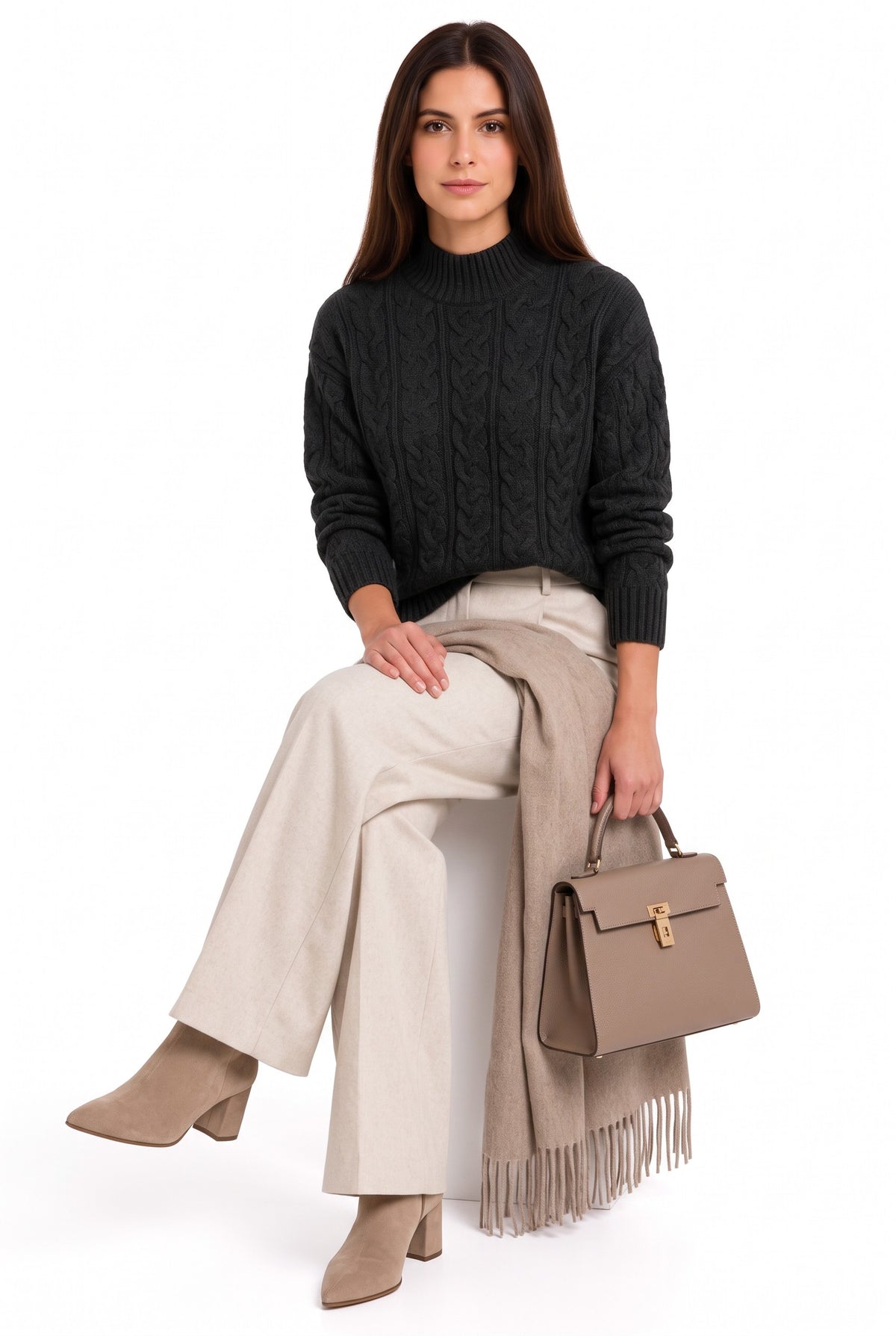Pull col montant torsadé 4 fils – Noir – William de Faye