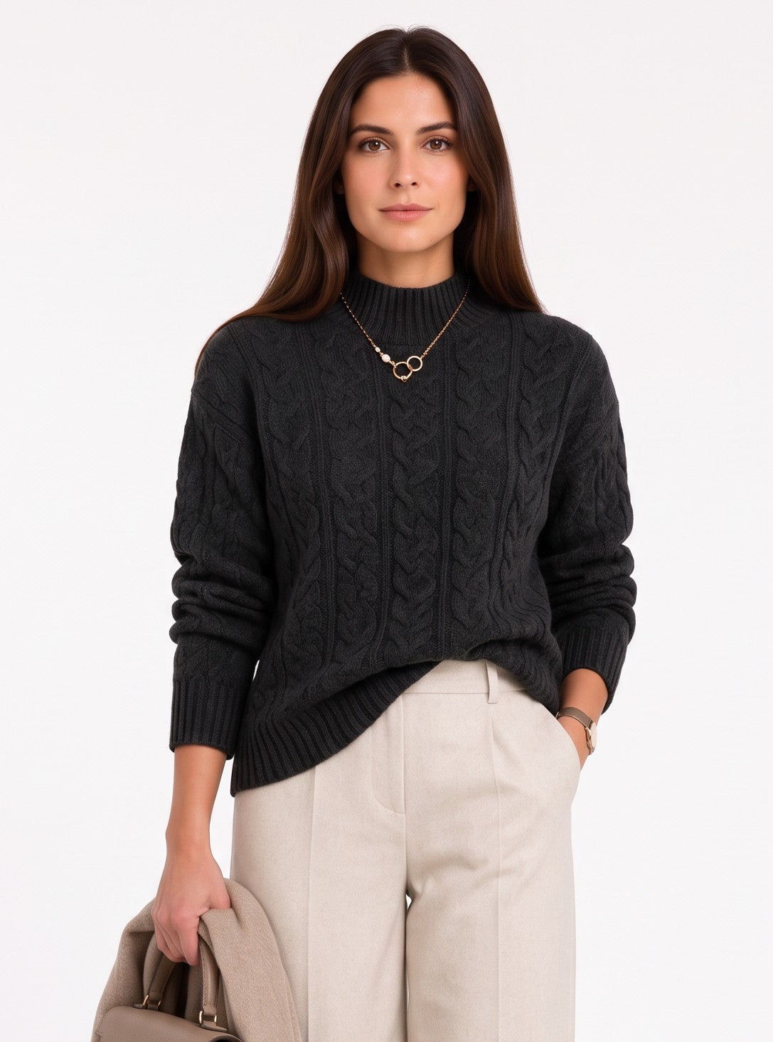 Pull col montant torsadé 4 fils – Noir – William de Faye