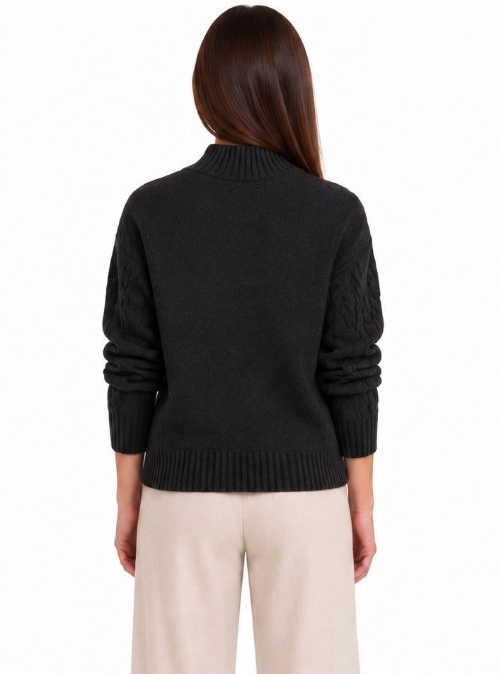 Pull col montant torsadé 4 fils – Noir – William de Faye