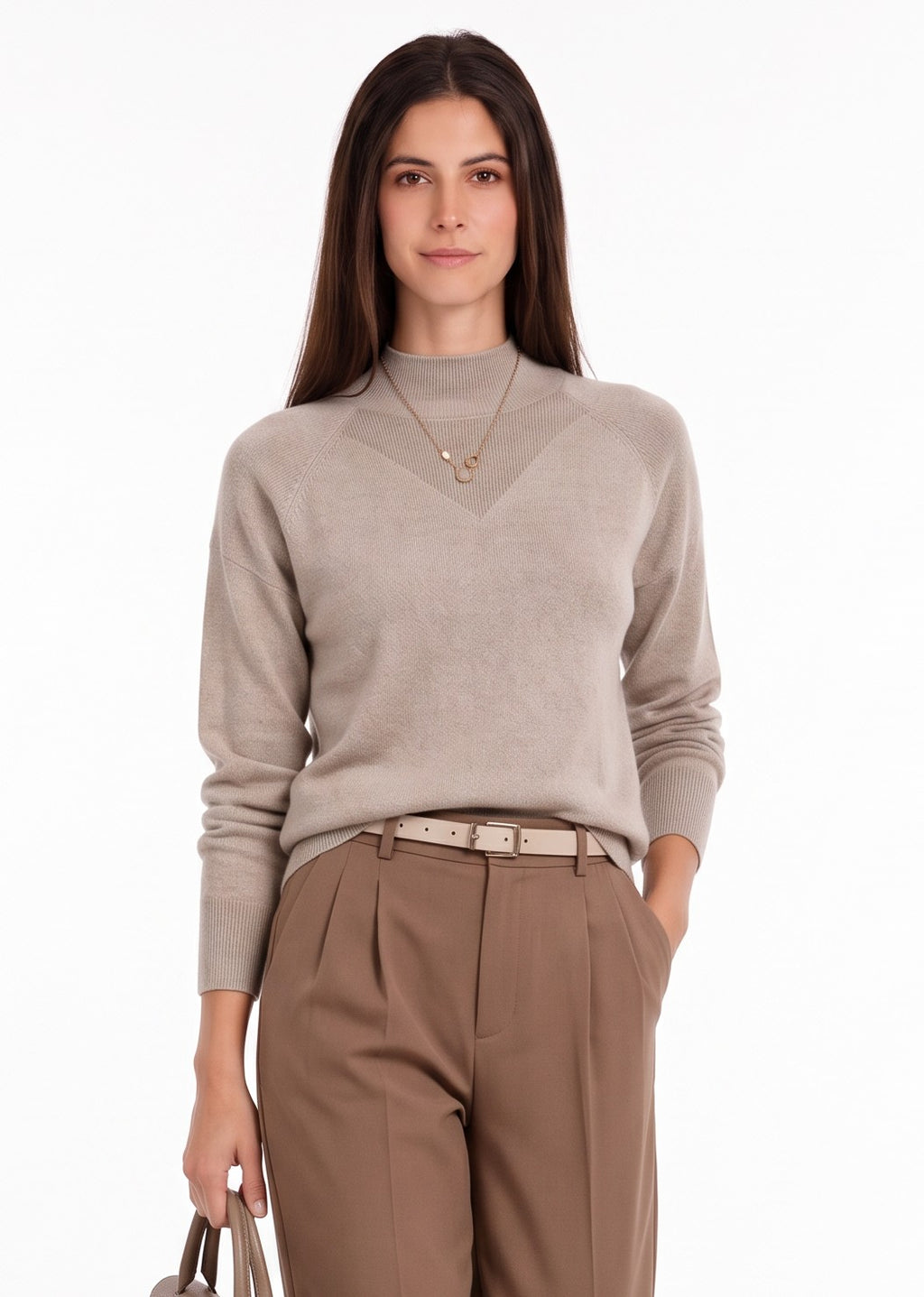 High-neck sweater with ribbed trim and long sleeves – Desert – William de Faye