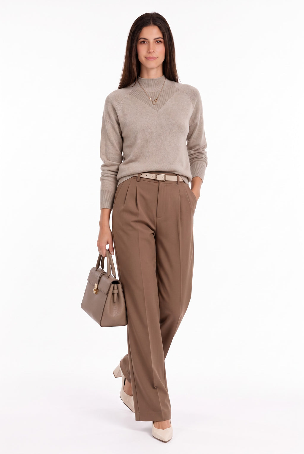 High-neck sweater with ribbed trim and long sleeves – Desert – William de Faye