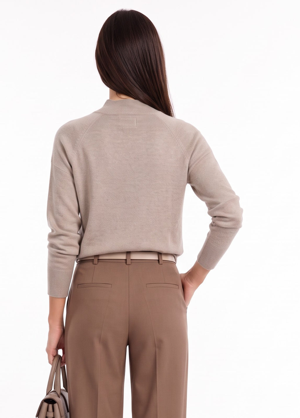 High-neck sweater with ribbed trim and long sleeves – Desert – William de Faye