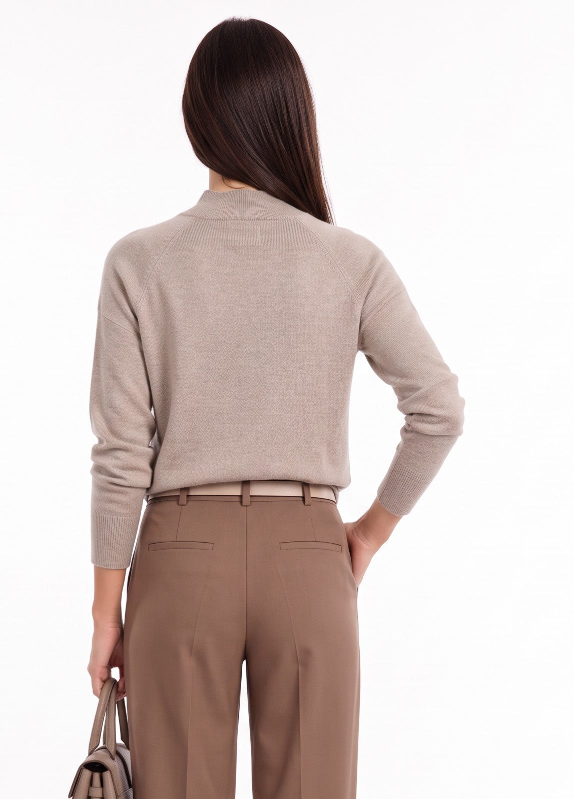 High-neck sweater with ribbed trim and long sleeves – Desert – William de Faye