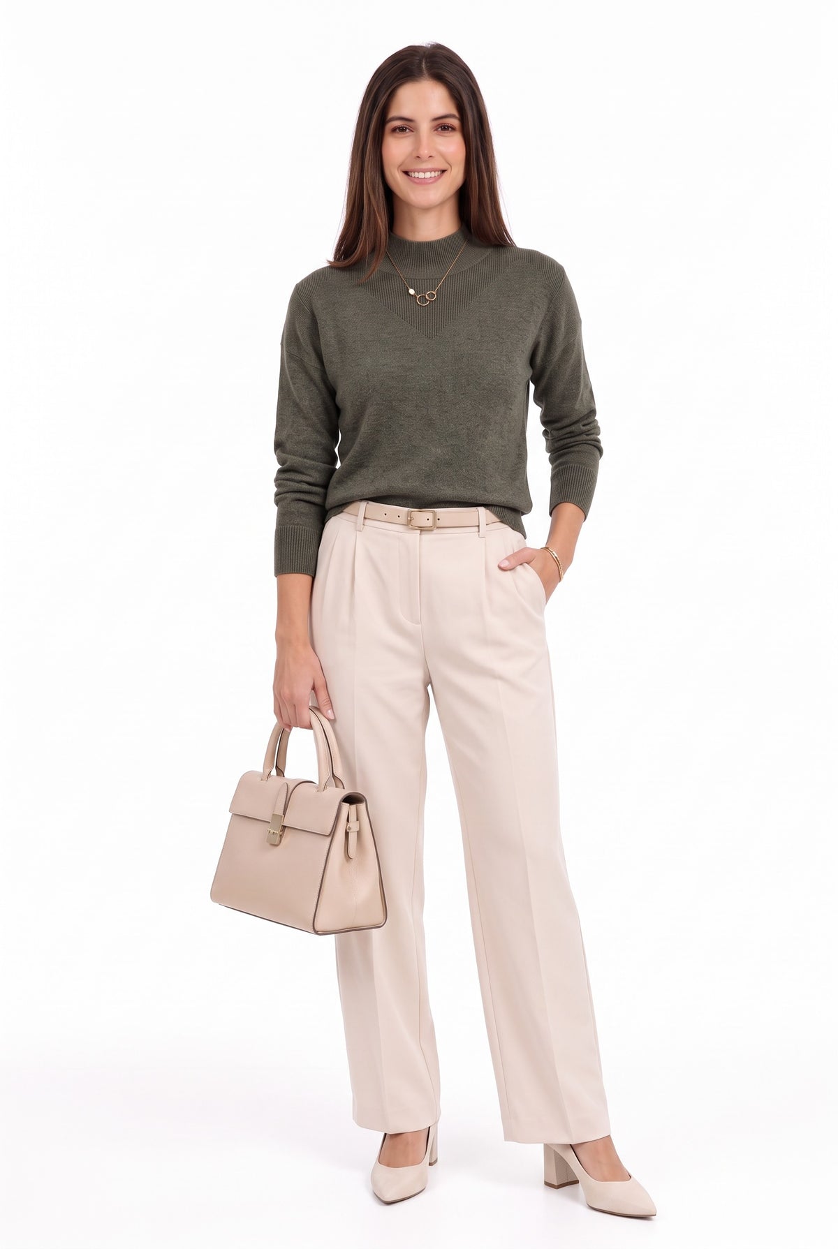 Pull col montant finitions côtelées – Kaki – William de Faye