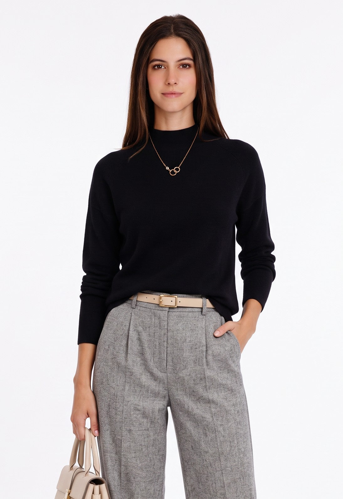 Pull col montant finitions côtelées – Noir – William de Faye