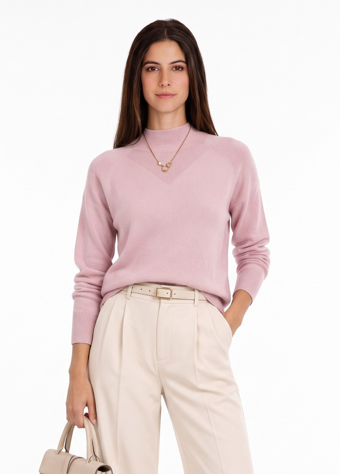 Pull col montant finitions côtelées – Vieux rose – William de Faye