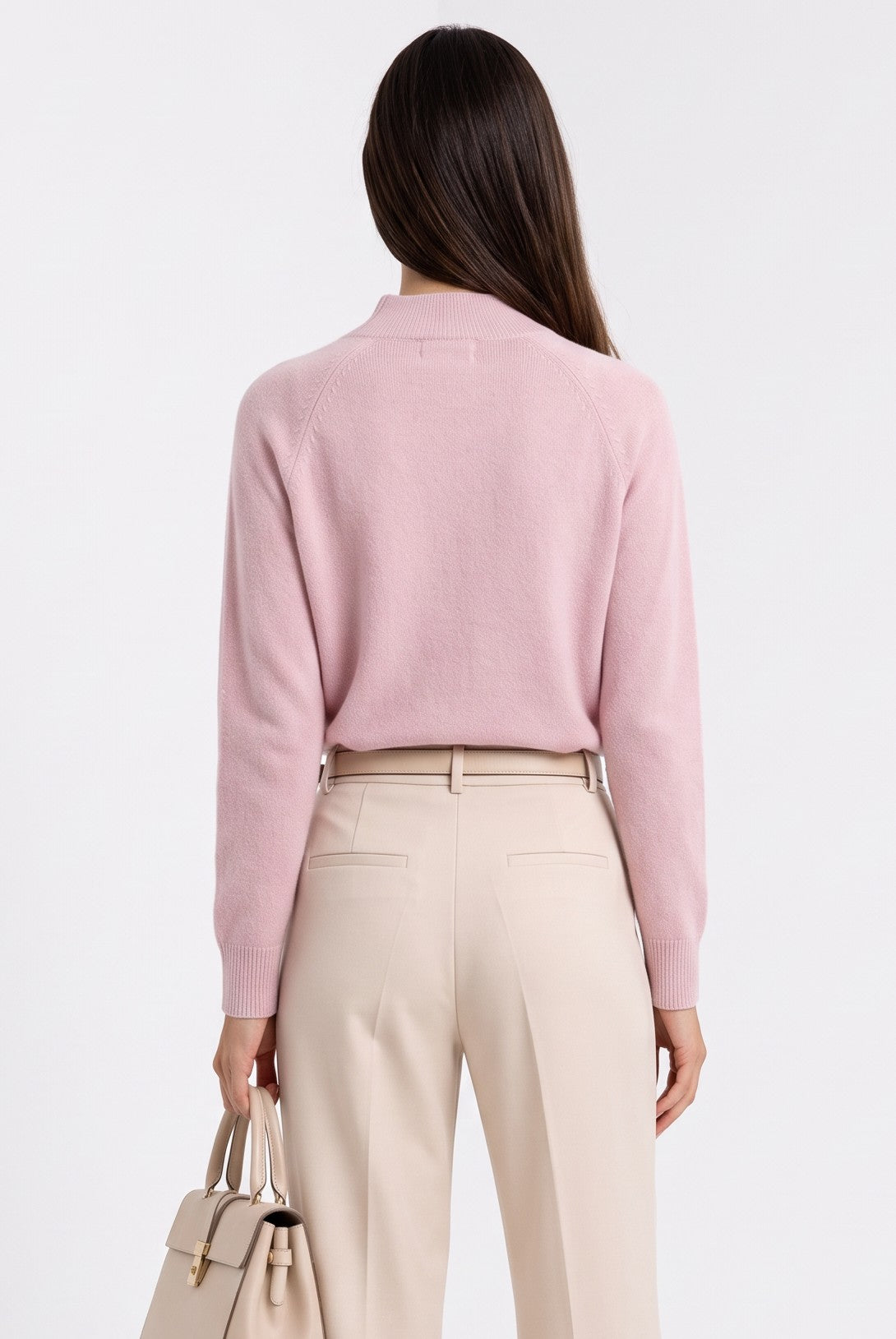 Pull col montant finitions côtelées – Vieux rose – William de Faye