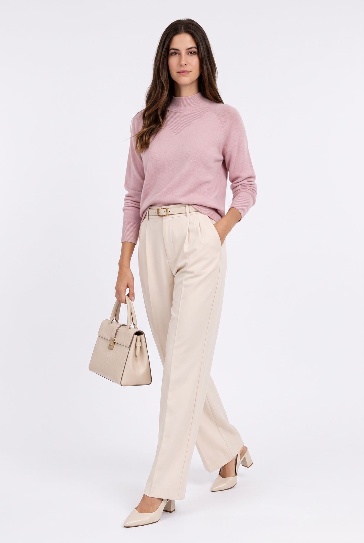 Pull col montant finitions côtelées – Vieux rose – William de Faye