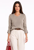 Ribbed crew neck sweater with shoulder buttons, long sleeves – Desert – William de Faye