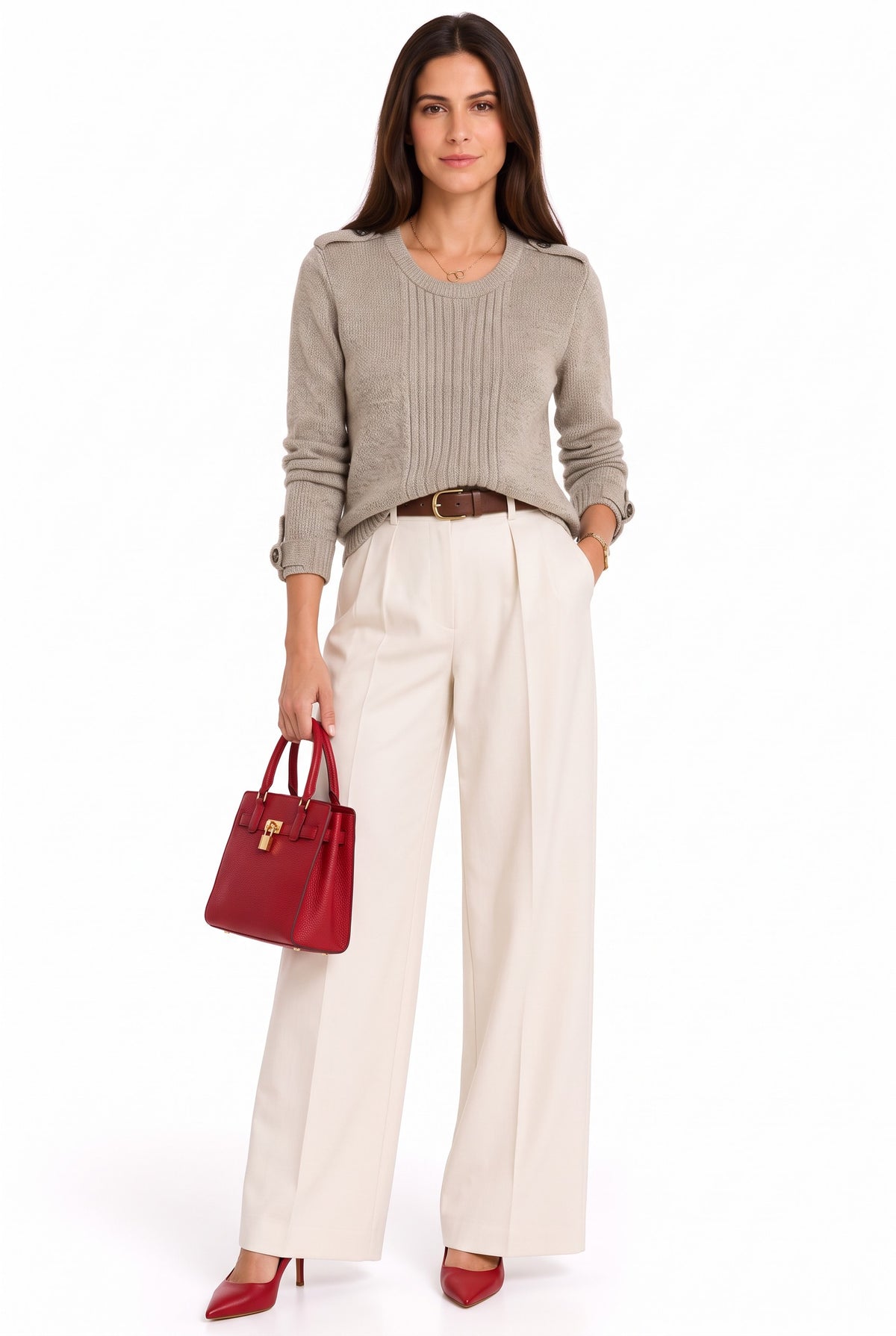 Pull col rond côtelé boutons épaule – Désert – William de Faye